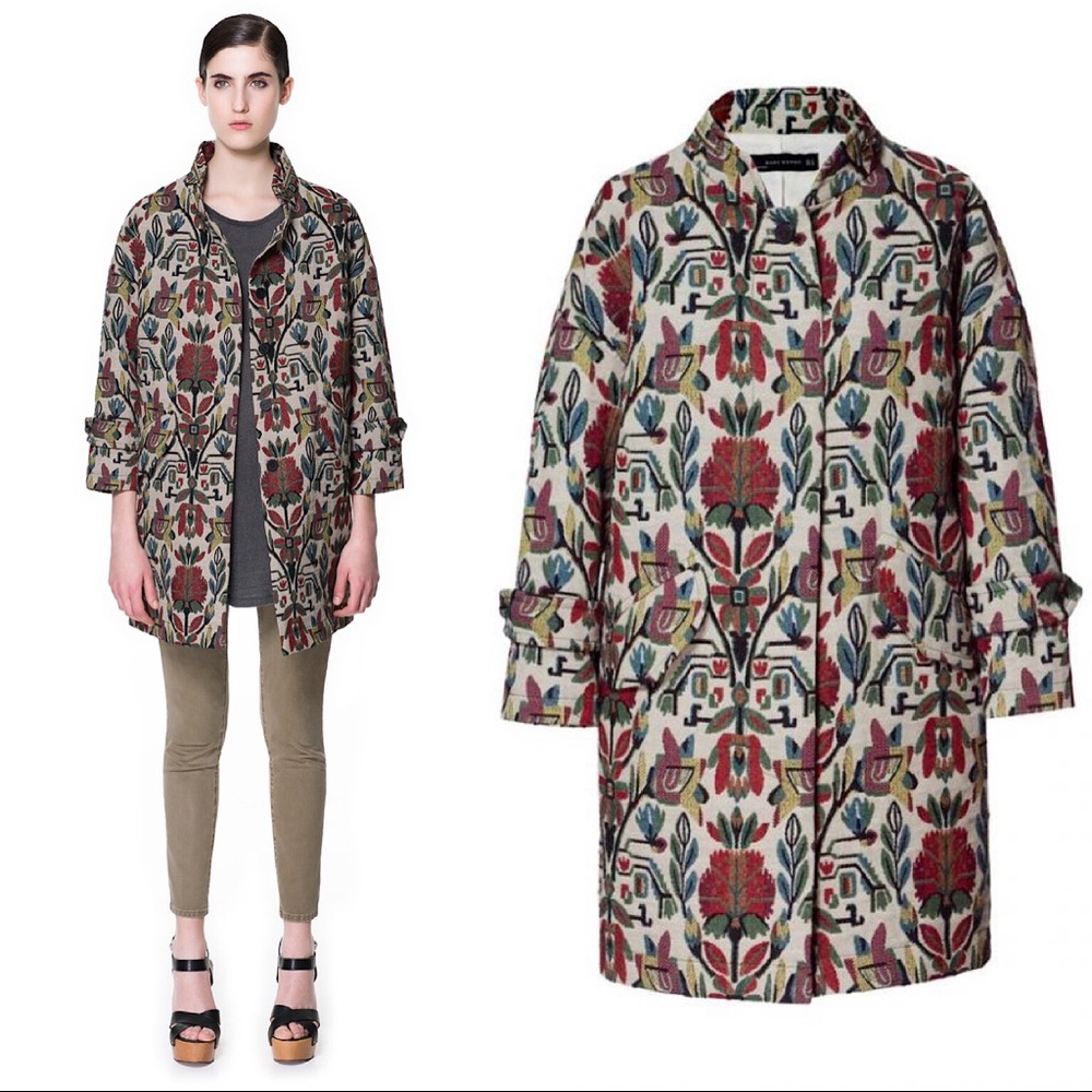 🔥 ZARA Tapestry Embroidery Coat Women Size S